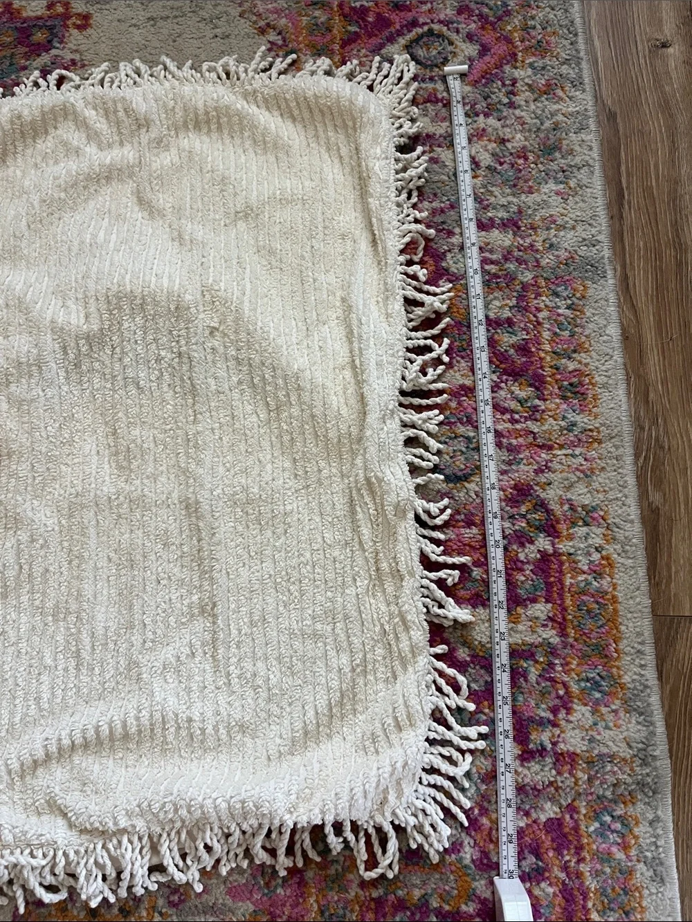Boho Ribbed Chenille Pillow Sham Standard Fringe Tassel Cream Ivory 100% Cotton